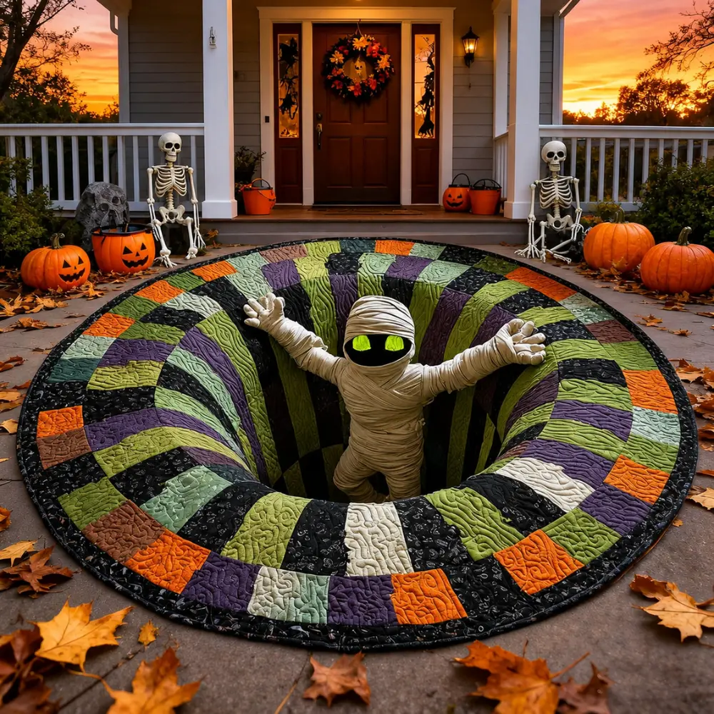 3D Halloween Optical Illusion Round Area Rug - Spooky Witch Monster Abyss Design, Non-Slip Floor Mat for Living Room, Party Decor