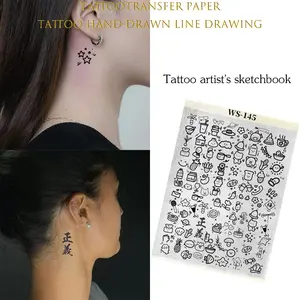 1pc A4 Small Pattern Collection Tattoo Transfer Paper – Pre-designed Cute Templates, No Hand-Drawing Required, Compatible with Transfer Gel, Suitable for Arm/Back/Abdomen etc., Folder Packaging to Prevent Damage, Ideal for Tattoo Beginners and Enthusiasts