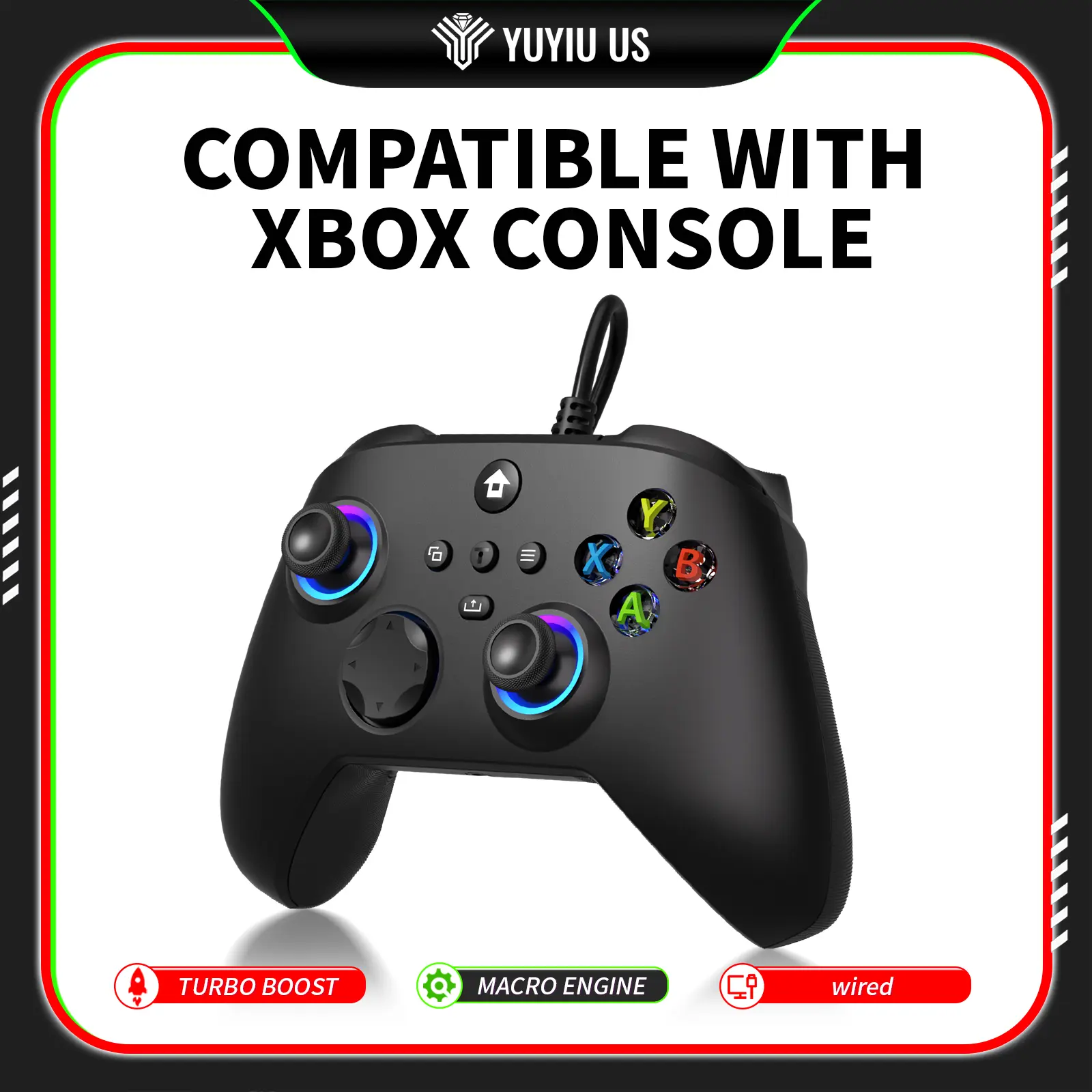 YUYIU Wired Multi-Platform Gaming Controller Accessories for Xbox 1, Xbox Series X|S, PC, Steam, iOS - Linear Triggers, USB-C Plug & Play, Audio Support, Macro/Turbo, RGB Light, Dual Shock Programmable techvibes