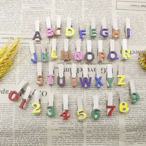 36pcs Colorful Letter Clips, DIY Creative Wood Photo Clamps, Wooden Craft Small Clips, Multicolor English Number Decorations
