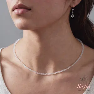 Delicate Clear Quartz Stone Beads Choker Necklace, Tiny Dainty Faceted Gemstone Beaded Necklace, Waterproof Crystal Beaded Choker, Dainty Minimalist Style for Women Handmade Adjustable, gift for her