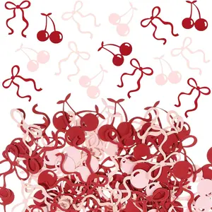 DIYDECTK 100Pcs Cherry and Bow Confetti, Sprays, Pink and Red Cute Cherry Table Paper Scatters Decorating for Baby Shower Wedding Engagement Birthday Party Cherry Themed Party Decorations
