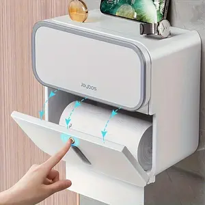 Double-Layer Bathroom Toilet Paper Plastic Tissue Box Wall-Mounted Tissue Holder Storage Rack Strong Punch-Free