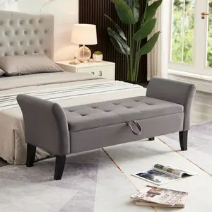 51” Bedroom Bench, End of Bed Bench with Button-Tufted Large Upholstered Storage Bench Ottoman Velvet Window Bench with Storage Shoe Cabinet Bench, for Bedroom, Entryway, Closet, Grey