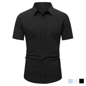 Men’s lightweight summer regular-fit short-sleeve shirt — white formal dress shirt for business casual/semi-formal wear, wrinkle-resistant solid color, single-breasted button placket; suitable for all seasons, ideal for both casual and business attire.