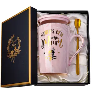 Doublewhale Mother's Day Gifts for Mom from Daughter Son husband - Funny & Unique Holiday Moms Mug Gift Boxed Set for Mothers Wife - Best 14Oz Marble Ceramic Coffee Cup with Lid Spoon Card a creative Valentine's Day gift idea, presented