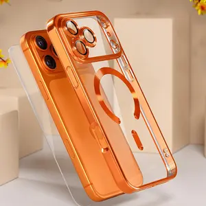 Phone case: Luxury transparent electroplated magnetic wireless charging soft case compatible with iPhone 17 Pro, iPhone 17 Pro Max, iPhone 17 Air, and iPhone 17; includes lens protection, shockproof armor, and a Christmas gift option.