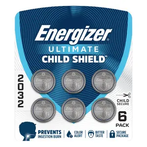 Energizer Ultimate Child Shield CR2032 Batteries (6 Pack), 3V Lithium Coin Batteries