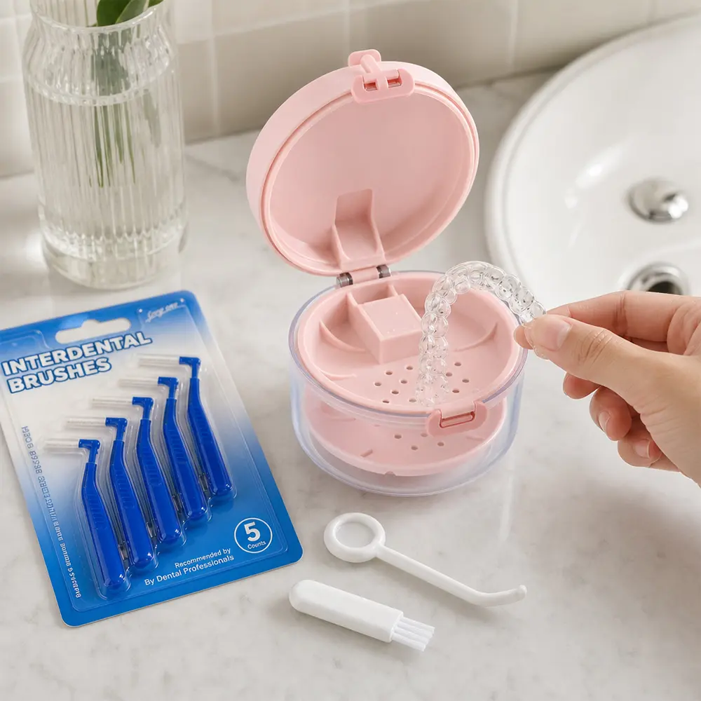 Retainer Cleaning Case with Lift Strainer Basket, Pink Leak Proof Aligner Bath Cup, Travel Retainer Holder with Mirror, Brush & Removal Tool for Invisalign Mouth Guard - Home Improvement.