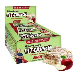 FITCRUNCH Snack Size Protein Bars, 6-Layer Baked Bar, 3g of Sugar & Soft Cake Core (9 Bars, Apple Pie)