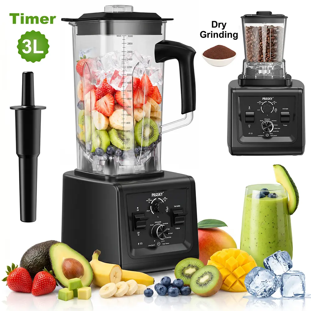 PRASKY PRO Food Blender - 68oz/102oz Jar with Optional Timer, Extra 17oz Jar, BPA-Free Containers, 25000RPM Ice Crusher, Smoothie Machine, Smart Home Kitchen Jug Appliance
