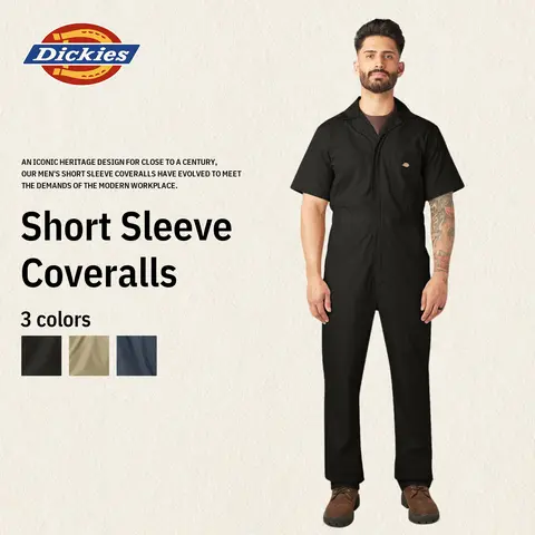 Dickies | Short Sleeve Coveralls, Men's Sleeve Workwear,Lightweight Design,Worn Over Everyday Clothes, Elastic Waist Inserts, Wrinkle-resistant Fabric, Easy-care Finish, With Large Back Pockets