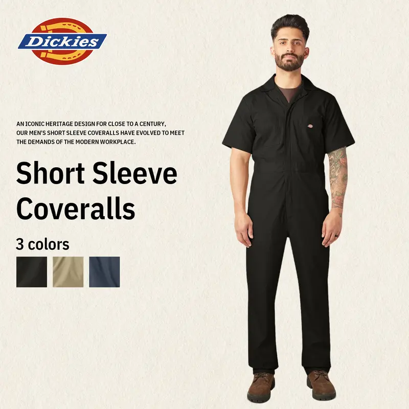Dickies | Short Sleeve Coveralls, Men's Sleeve Workwear,Lightweight Design,Worn Over Everyday Clothes, Elastic Waist Inserts, Wrinkle-resistant Fabric, Easy-care Finish, With Large Back Pockets