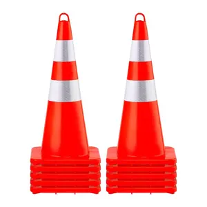 VEVOR Safety Cones, 10PCS 28 Traffic Cones, PVC Orange Construction Cones, 2 Reflective Collars Traffic Cones with Weighted Base and Hand-Held Ring Used for Traffic Control, Driveway Road Parking
