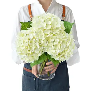 Boho Real Touch Hydrangea Artificial Flowers Cream Latex Large Lifelike Silk Hydrangeas for Indoor Bouquet Table Centerpieces Home Outdoor Wedding