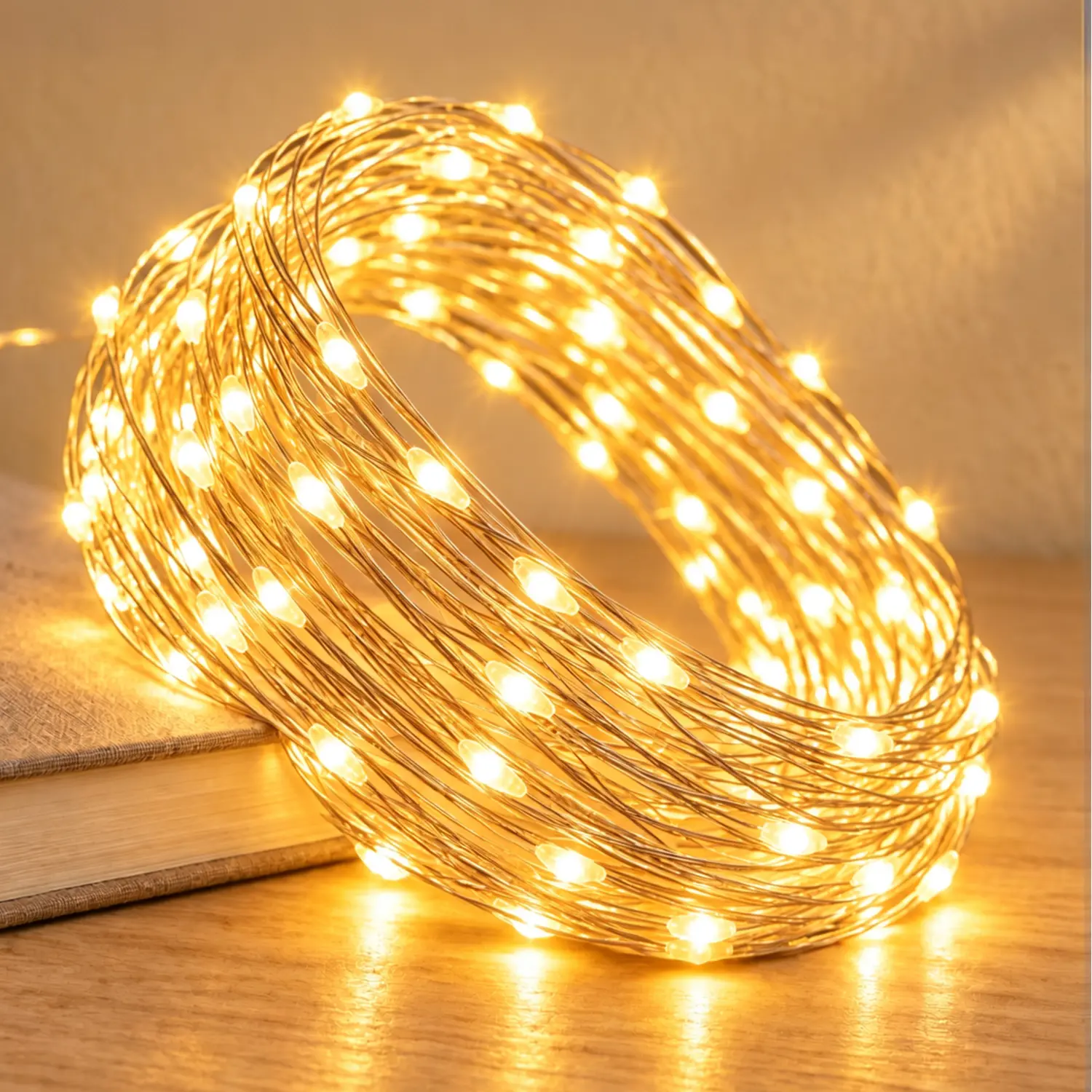 ANJAYLIA 33ft 100 LED Fairy String Lights, Warm White Battery Operated Silver Wire Twinkle Lights for Bedroom, Patio, Garden, Window, Party, Wedding, Christmas, Holiday Home Decor and DIY Centerpiece Garland, Battery Box Powered, Single Pack