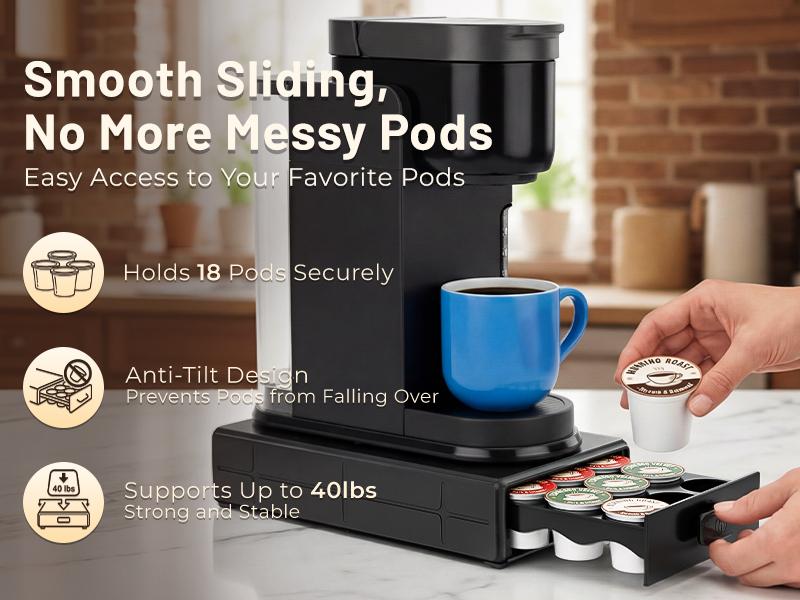 EVERIE Coffee Pod Drawer Compatible with Keurig Smooth Slide Organizer Saves Counter Space Holds 18 Pods EVERIE Coffee Pod Drawer Compatible with Keurig Smooth Slide Organizer Saves Counter Space Holds 18 Pods