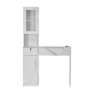 Salon Workstation, Wall-Mounted Unit for Hair Professionals, Spa Styling Storage Solution, Includes 1 Cabinet, 3 Shelves, 2 Drawers (1 with Lock), in White