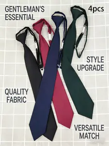 4pcs Fine Stripe No-Tie Tie Set, 4 Colors Short Ties with Clip, Unisex Student Photography Props, Ideal for School and Photoshoots