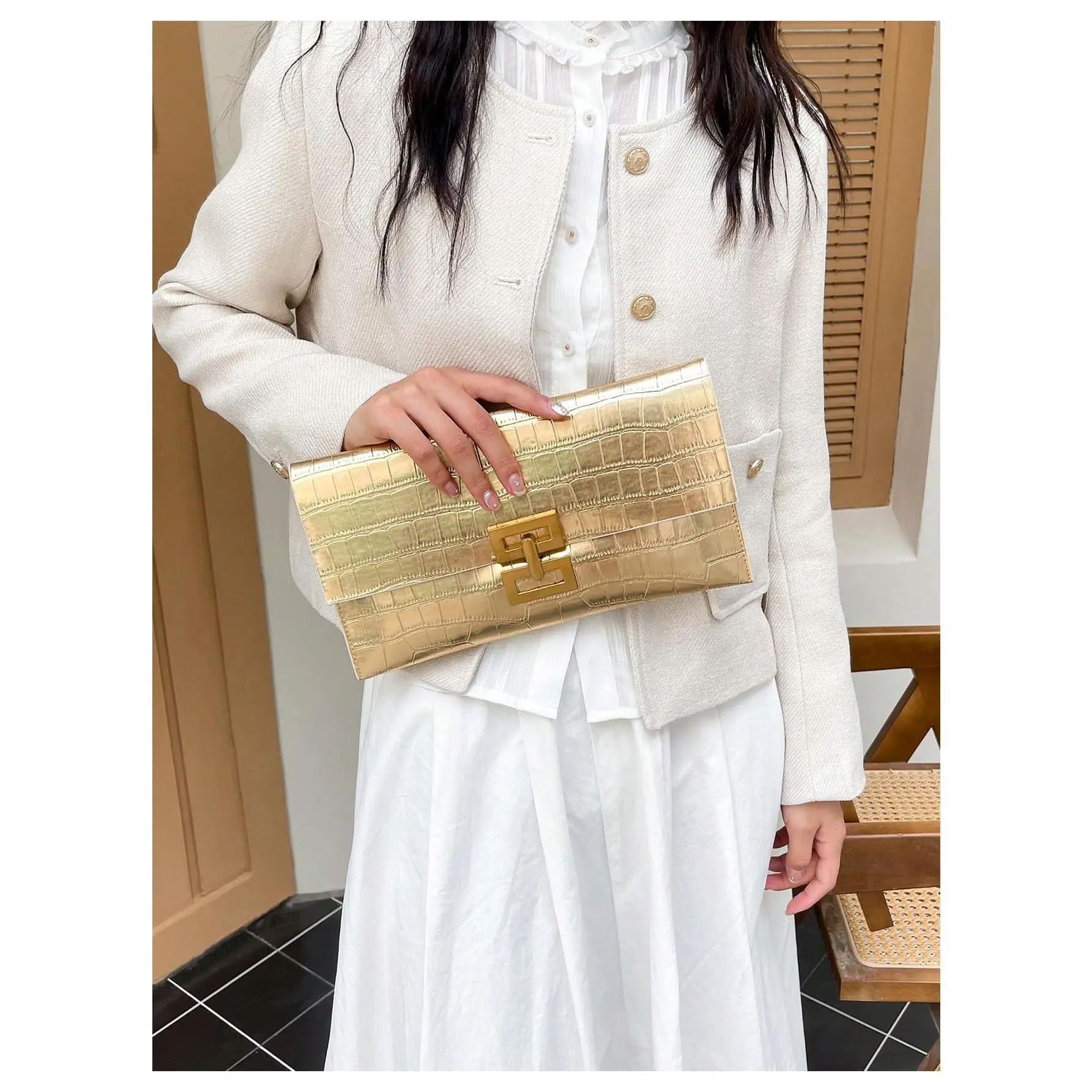 DealsForYouDays Clutch Evening Bags Trendy Envelope Handbags Metallic Purses Formal Wedding