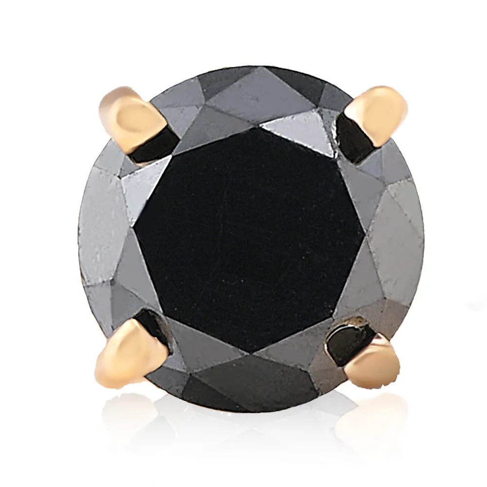 1ct Black Diamond Single Stud Earring 14K Yellow Gold