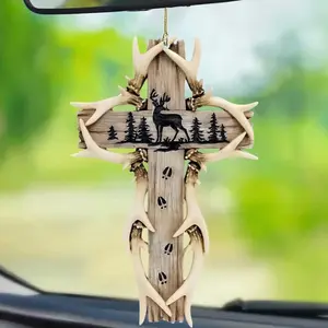 3 Deer Hunter's Cross Car Charms - Unique Hunting Spirit Accessory for Car - Easy to Use & Stylish Gift for Hunters