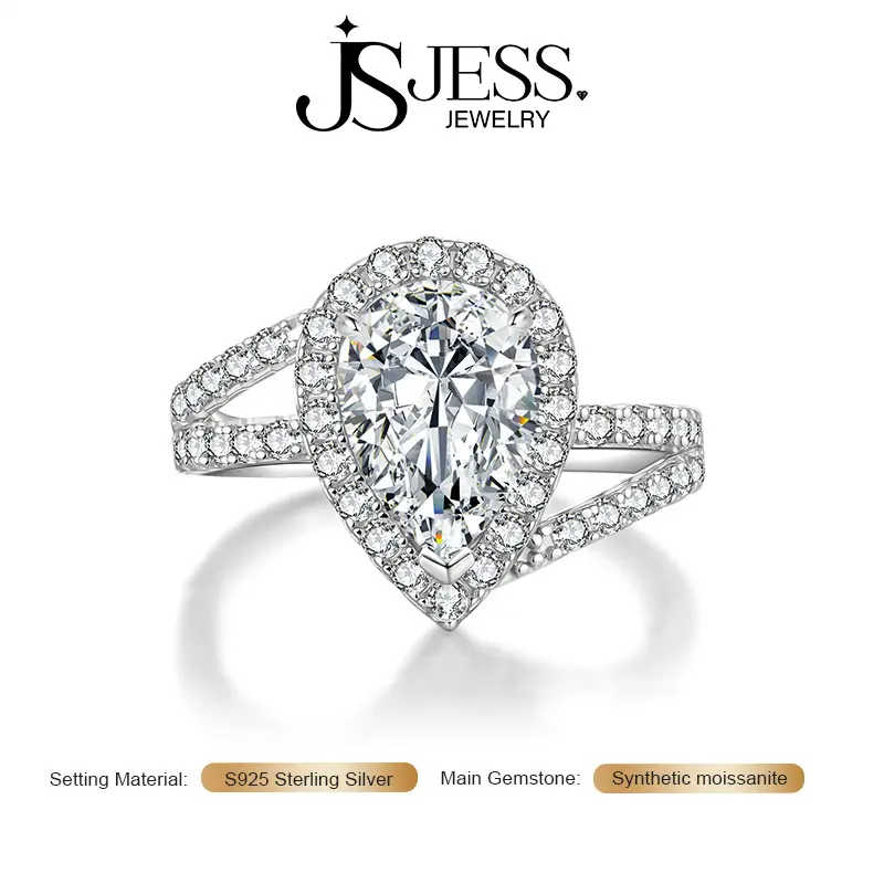 Women's S925 Sterling Silver Bridal Statement Ring - 2Carat 7*10mm DE Color VVS1 Pear Cut Moissanite Engagement Ring, Female Artificial Gemstone Jewelry, Female Ring