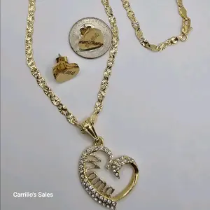 MAMA fashion style set necklace with earrings hearts clear stone's gold-plated