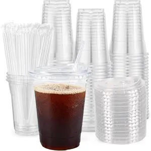 20 oz Clear Disposable Plastic Cups with Straws and Sip , 50 Pack Clear Plastic Tumblers, Heavy-duty Party Glasses, Disposable Cups for Thanksgiving, Halloween, Christmas Party, Sturdy &  Safe
