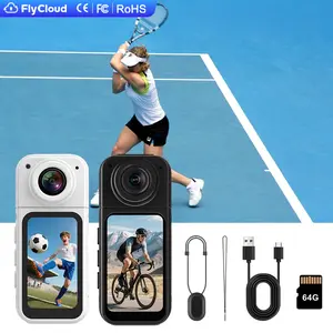 [Flycloud S] 2.7K 3 in 1 Mini Thumb Action Camera with 180° Rotatable Lens Magnetic Design 1.47 Inch HD Screen Cloud Storage Support APP View for Indoor Outdoor Sports Pets Work Study Travel Life Recording 64GB TF Included as a Gift