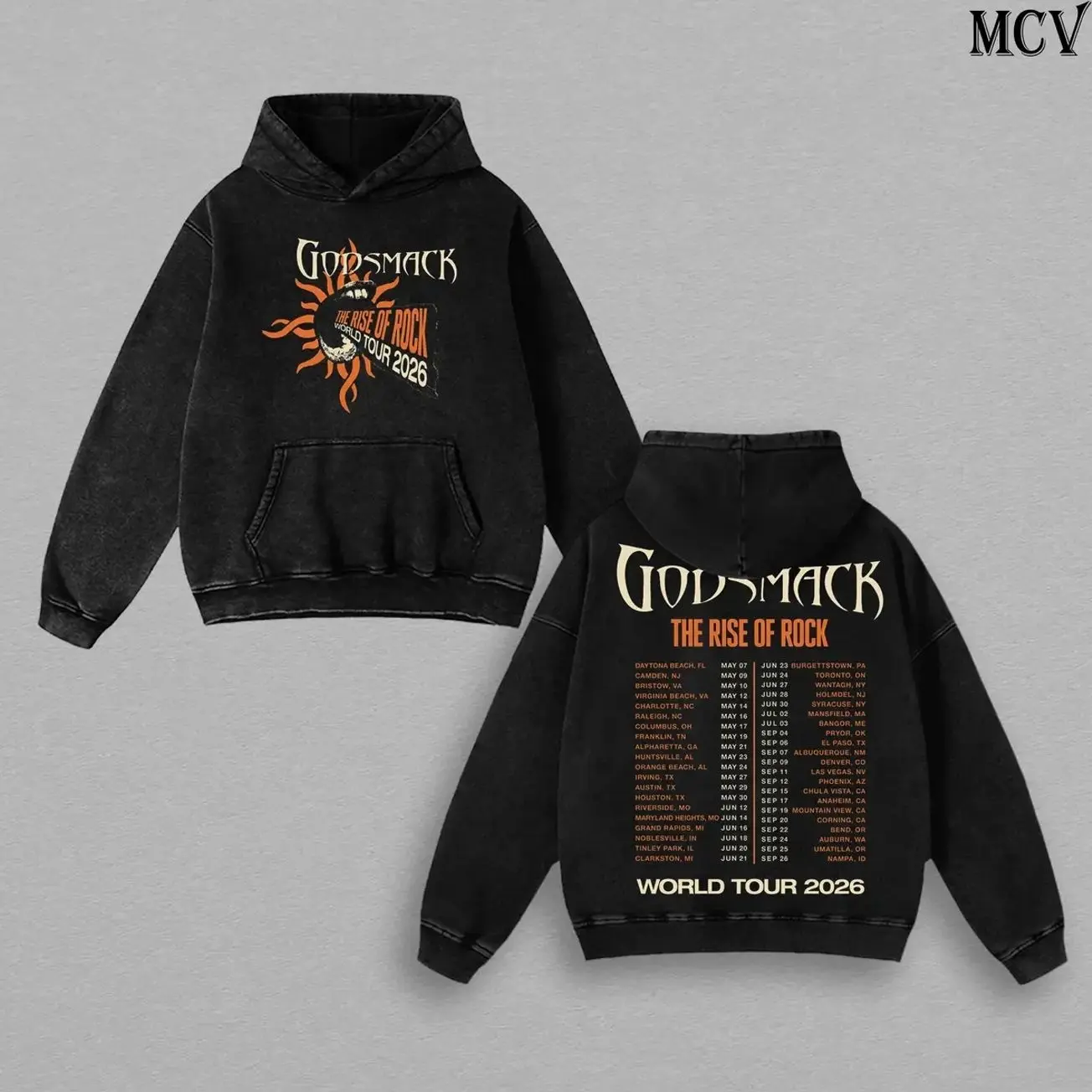 Godsmack Hoodie Washed – The Rise Of Rock World Tour 2026 Vintage Heavy Cotton Unisex Oversize Alternative Metal Hard Rock Graphic, Godsmack T-Shirt & Sweatshirt Y2K Streetwear Concert Tour Fan Merch Collector Top for Men and Women Fans MAC