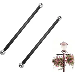 2 Pack Replacement Cross Arm, 16 Inch Outdoor Lamp Post Cross Arm with Screw End Balls, Easy to Fix Black Pole End Lamp for Garden Flags, Hanging Basket, Sign Boards, Holiday Decoration