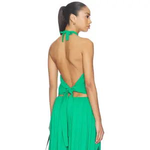 Ripley Rader Linen Tie Back Halter Top in Kelly Green