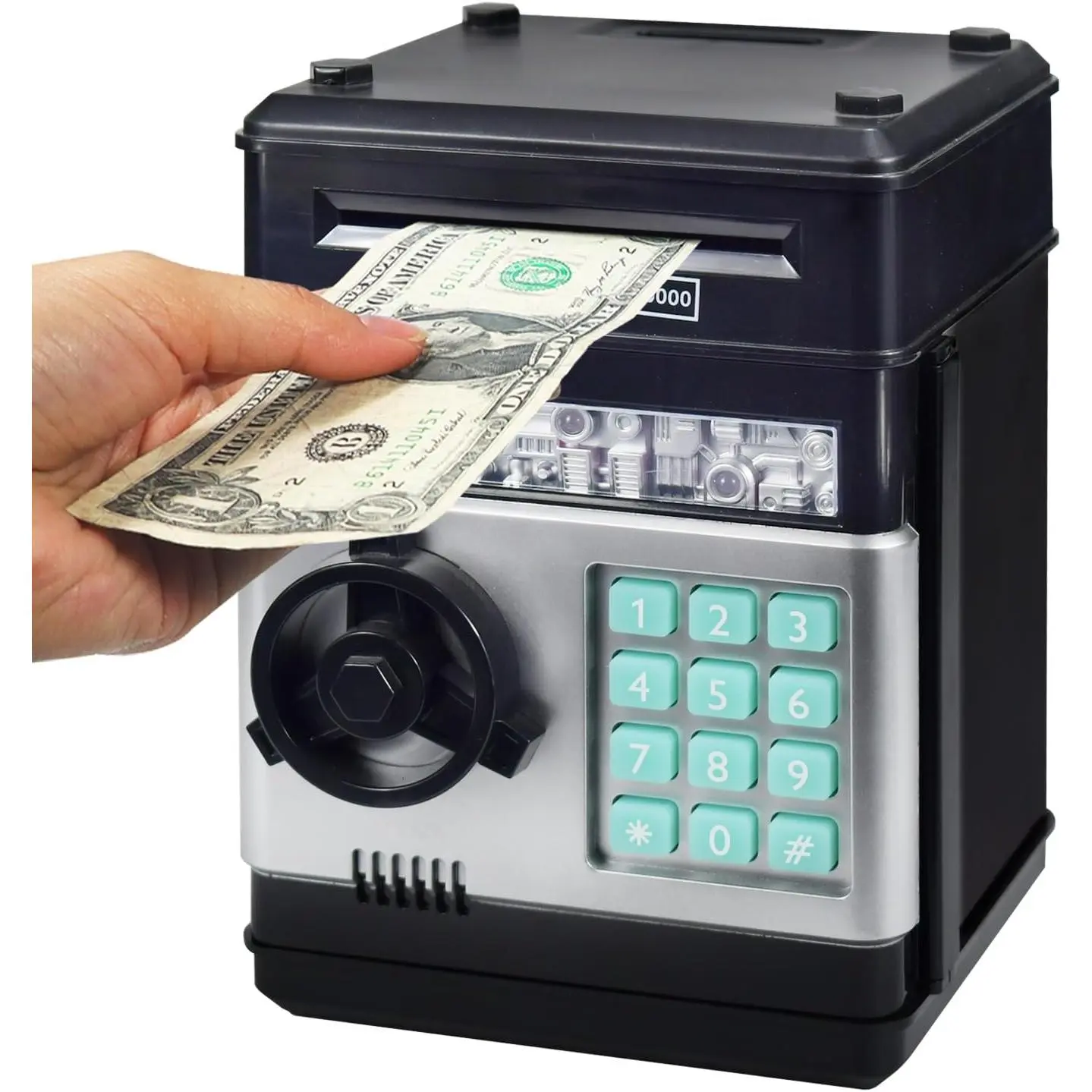 ABS Plastic Light-Up Decor Piggy Bank for Kids - Electronic Code Lock Secure Mini ATM, Cash & Coin Storage, Ideal Birthday Gift (Black)