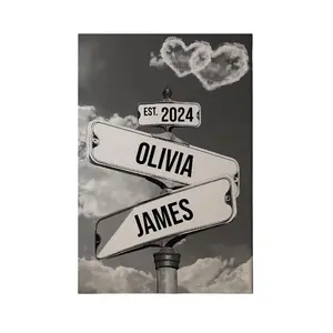 Personalized Vintage Street Sign For Couples Canvas Wall Art – Romantic Valentine Gift for Couples, Custom Names Love Home Decor for Him & Her, Meaningful Valentine Gift for Lovers