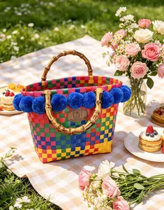 Outdoor Picnic Basket Tote Bag, Large Capacity Woven Beach Basket, Perfect for Camping, Must-Have Summer Getaway Essential, Easy to Clean & Outdoor-Friendly