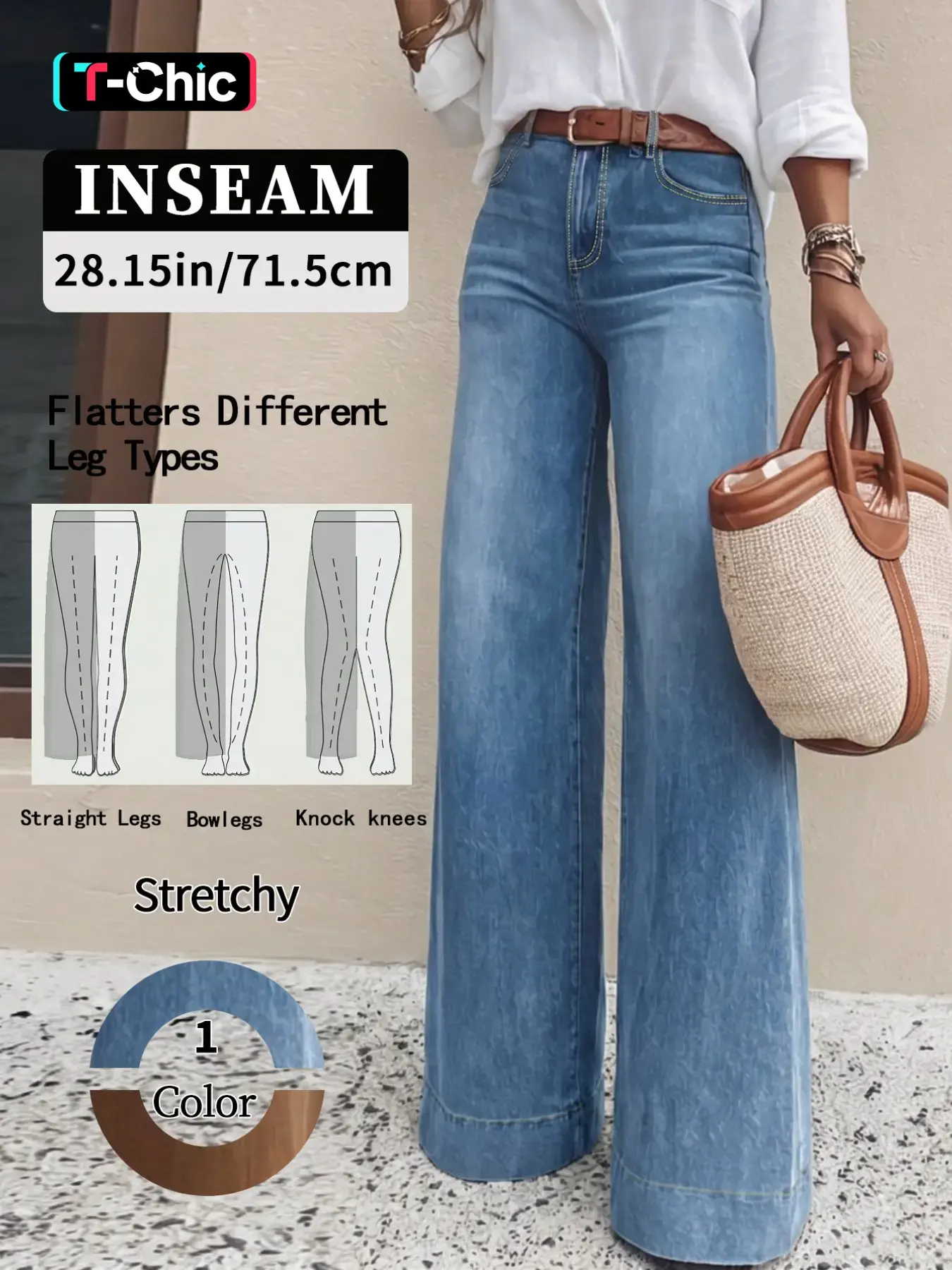 Women's Fashionable Wide-Leg Jeans, Comfortable Elastic Stretchy Hip-Lifting Denim Pants, Casual Chic All-Season Trousers