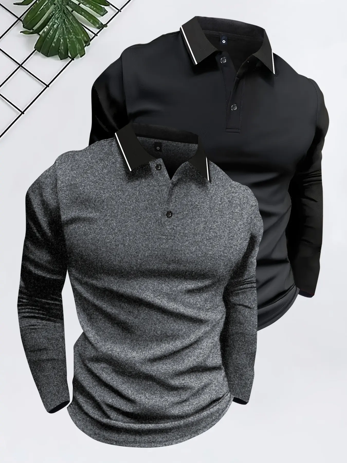 2 Pack Men's Spring & Fall Lightweight Long Sleeve T-Shirt Polo Shirt Fashion Casual Outdoor Menswear Color Block Striped Sports Top, Great Value 2-Pack, Running, Golf, Fishing, Basketball, Camping, Gym, Perfect Gift for Husband, Boyfriend
