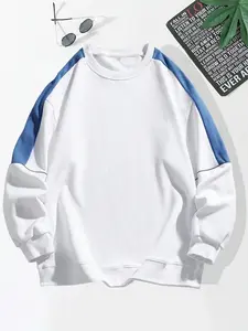 Men's Solid Color Patchwork Crew Neck Long Sleeve Fitted Casual Sporty Sweatshirt, Comfortable Fashion Design, Perfect for Spring & Fall Seasons