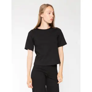 Black Ponte Knit Short Sleeve Top Extended