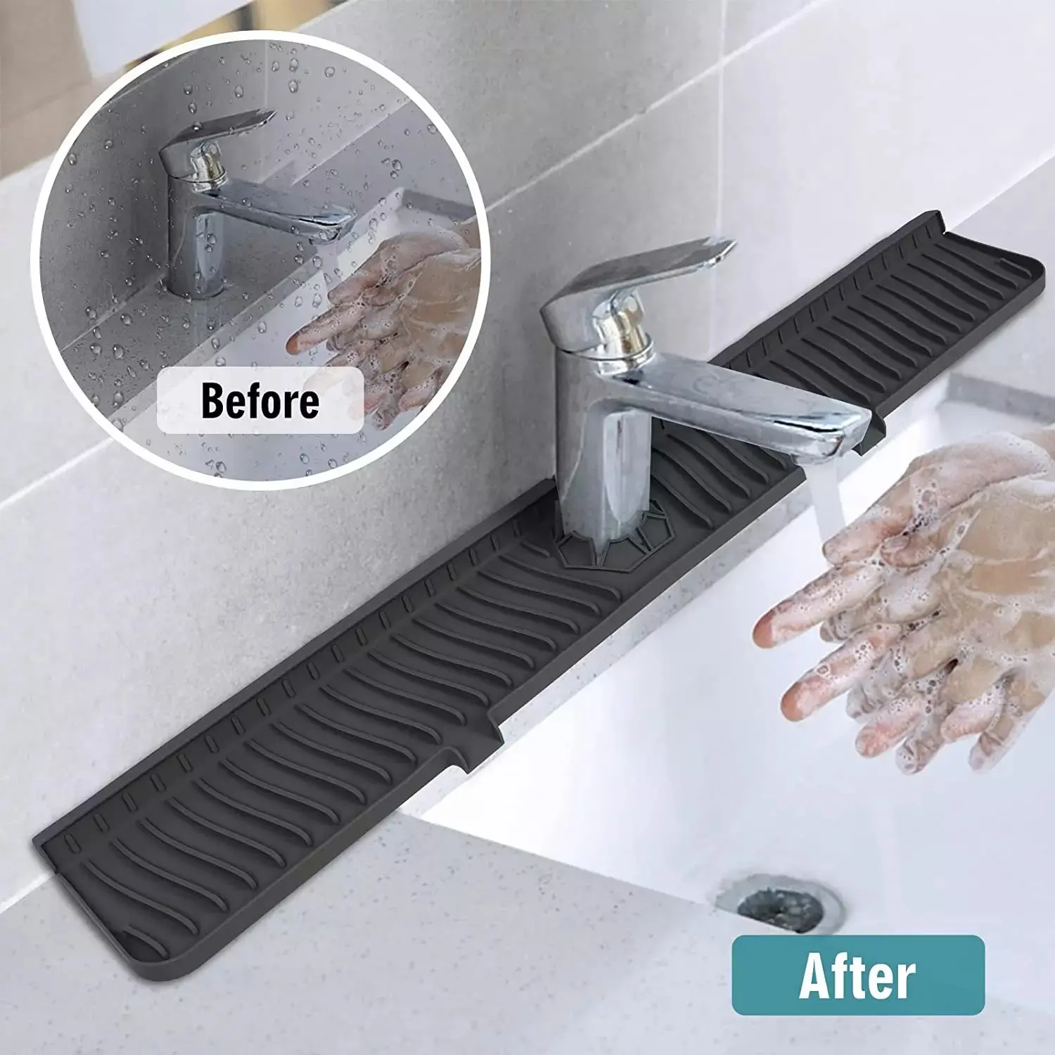 1pc NEW Kitchen Faucet Sinks Splash Guard Silicone Drain Pad Water Catcher Tray Slip Mat Silicone Water Drain Mat/Anti-Slip Kitchen & Bathroom Sink Splash Guard Pad Kitchen Drainage Mat Silicone Drain Pad, Multifunctional Heat Insulation Pad