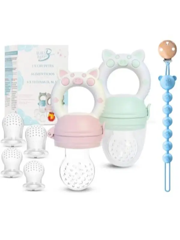 Baby Fruit Feeder Pacifier - BPA-Free Silicone Baby Food Feeder for Self-Feeding - Teething Relief - 4+ Months, 6 Silicone Nipples - 2 Pack Fresh Frui