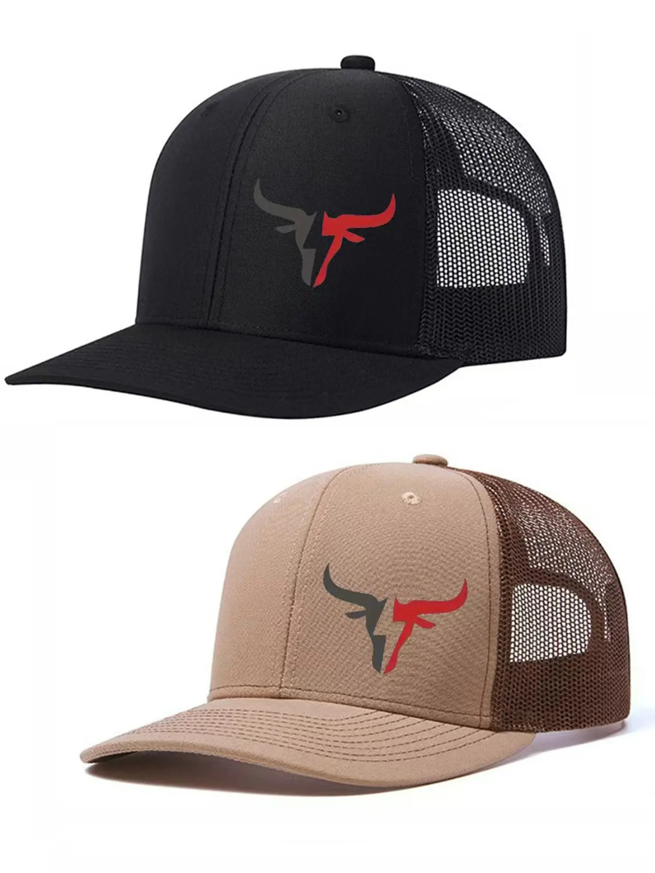 2Pack Unisex Ox-Head Print Street Fashion Casual Baseball Cap | Breathable Adjustable Snapback for Outdoor Activities Adjustable Streetwear Hat