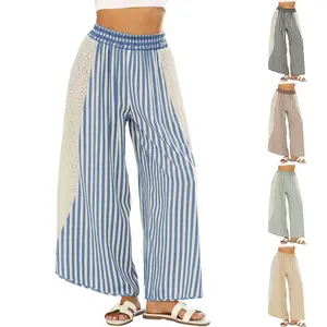 JovenPara Womens Summer Casual Loose Striped Wide Leg Lounge Pants Elastic Waist Palazzo Trousers