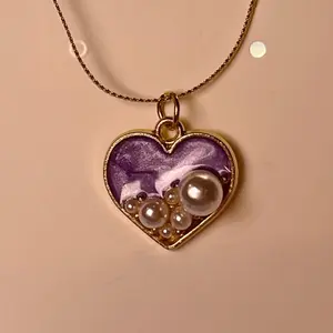 Aphrodite Purple Heart Necklace with Heart Pendant, Gold Finish, and Pearl Accents