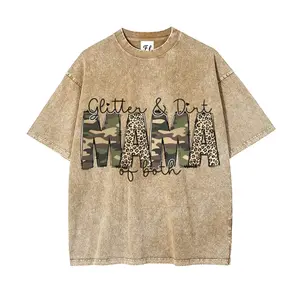 "Glitter & Dirt MAMA" Vintage Washed T-Shirt | Camo & Leopard Graphic Oversized Tee, Boy and Girl Mom Top, Retro Acid Wash Streetwear