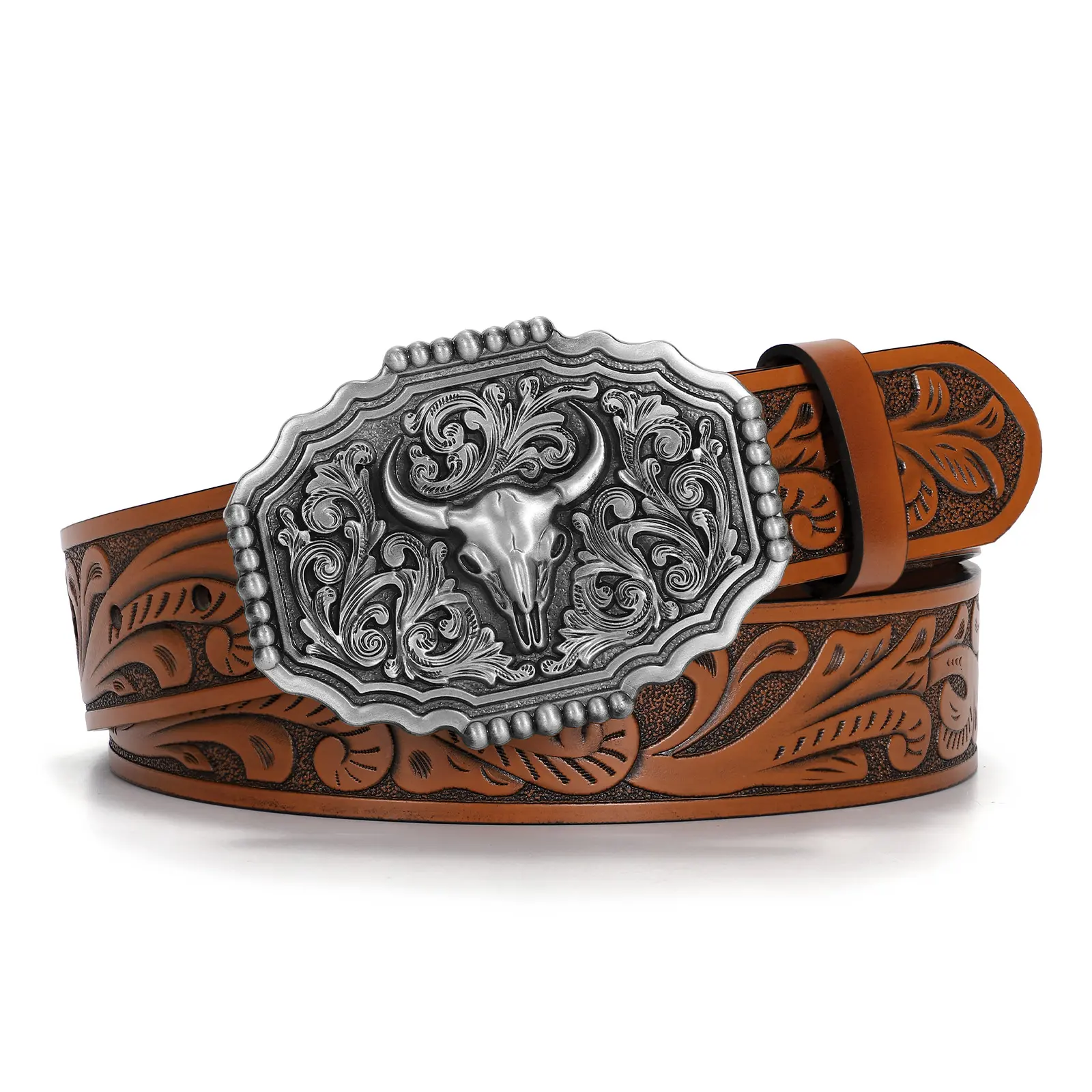 BELTROAD Unisex Western Leather Buckle Belt - Cowboy Waist Belt with Hook, All-Year-Round Stylish Jeans Accessory for Men and Women, Leather Waist Belt