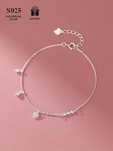 S925 Sterling Silver Heart & Artificial Zircon Decor Bracelet, Fashion Jewelry for Party, Daily Clothing Decor, Trendy All-match & Exquisite Jewelry for Birthday Gift