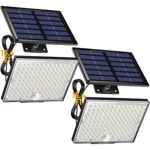 Solar Outdoor Lights with 113 Bright LEDs 7000K, Motion Sensor Outdoor Flood Lights, Dusk to Dawn, 16ft Cable, IP65 Waterproof, Security Lights for Garden, Barn, Porch-2 Pack