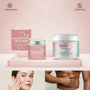 Collagen & Biotin Facial Mask and Body Firming Cream Bundle, Hyaluronic Acid, Fragrance and Alcohol Free, Moisturizing and Lifting Skincare for All Skin Types, Unisex